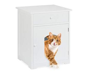 Relaxdays Armoire pour Chats avec Tiroir, Maison et Commode en Bois, Toilette, HlP 63,5x52x48cm, Blanc