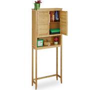 Relaxdays Meuble dessus machine à laver bambou salle de bain LAMELL armoire colonne étagère avec portes HxlxP: 170 x 70 x 22,5 cm bois, nature 10020299