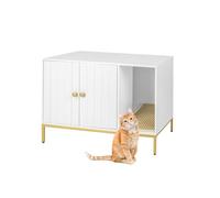 Relaxdays Armoire pour litière avec Tapis, entrée, Niche pour Chat, 55 x 80 x 50 cm, Blanc/doré