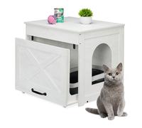 Relaxdays Armoire pour litière pour chat, cache-litière, tiroir coulissant, H x L x P : 53,5 x 60 x 51,5 cm, blanc/gris