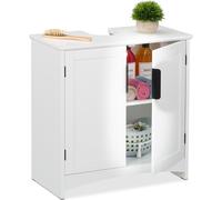 Relaxdays Meuble sous lavabo, avec 2 Portes Pratiques, en MDF, H x L x P : env. 60 x 60 x 30 cm, Blanc
