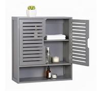 Relaxdays Armoire Murale Salle de Bain, 3 Compartiments, 66 x 59 x 21 cm, Portes lamellées, Gris
