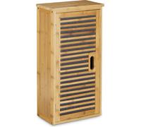 Relaxdays 10020301 Armoire de salle de bain H x l x P: 66 x 35 x 20 cm étagère en bois de bambou 2 compartiments avec planche à hauteur réglable salle d'eau salon rangement pour accessoires.