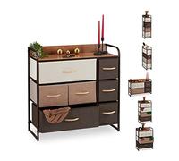 relaxdays Armoires avec tiroirs, 4 à 7 Compartiments, Support, Pliable, Chambre, Commode Nuit, 79 x 58 x 31,5 cm Brun, Acier, Polyester, MDF, C, 79 x 80 x 31