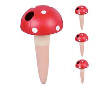 Relaxdays Arrosage en Terre Cuite, Lot de 4, 100 ML chacun, pour Plantes, en Forme de Champignon, Marron et Rouge