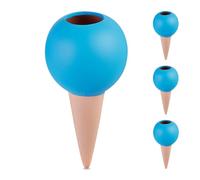 Relaxdays Arrosage en Terre Cuite, Lot de 4, pour Bouteilles 1,5 l, pour Plantes d’intérieur, Marron et Bleu