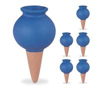 Relaxdays Arrosage en Terre Cuite, Lot de 6, céramique, pour intérieur (Chambre) et extérieur (Balcon) Bleu et Marron