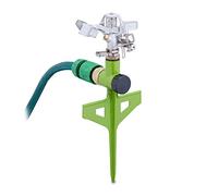 Relaxdays Arroseur à pulsations, asperseur pour gazon, portée 14 m, tourniquet rotatif 360° pelouse, vert clair/argenté