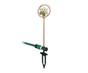 Relaxdays Arroseur de Jardin avec Fleur, 3/4", avec Piquet, Tourniquet décoratif, Jeu d’Eau Gazon, métal, cuivré & Vert