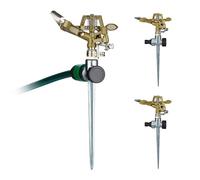 Relaxdays Arroseur de Jardin, Lot de 3, avec Pointe, portée réglable Jusqu’à 15 mètres, doré et argenté