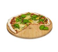 Relaxdays Assiette à pizza bambou assiette présentation plat bois 33 cm diamètre 6 délimitations pour les parts, nature