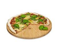 Relaxdays Assiette à pizza bambou assiette présentation plat bois -diamètre 6 délimitations pour les parts, nature - 33 cm