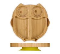 Relaxdays Assiette à Ventouse, Bambou, Hibou, antidérapant, sans BPA, Repas de bébé, Divers Compartiments, Nature