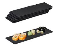 Relaxdays Assiette en ardoise, lot de 6, planches longues en ardoise, pour servir et écrire, 30x10 cm, anthracite