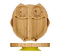 Relaxdays Assiette à ventouse, bambou, hibou, antidérapant, sans BPA, repas de bébé, divers compartiments, nature