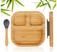 relaxdays Assiette pour enfant en bambou avec cuillère