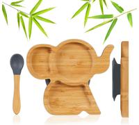 relaxdays Assiette pour enfants en bambou avec cuillère