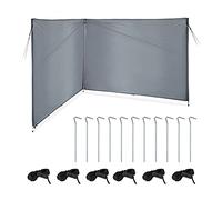 Relaxdays Auvent, Brise-Vue Camping & Plage, H x L: 1,5 x 4 m, Barres en Acier, Polyester, avec Sardines et Cordes, Gris