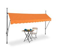 Relaxdays Auvent pour Balcon, Hauteur réglable, sans percer, Anti-UV, 350 x 120 cm, Orange-Gris