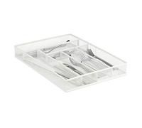 Relaxdays Bac à Couverts en métal, Organiseur de tiroir, ustensiles, 6 Compartiments, Maille, 5,5 x 29 x 41 cm, Blanc