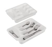 Relaxdays Bac à Couverts pour tiroirs, Lot de 10, HxLxP: 4 x 24,5 x 32,5 cm, 5 Compartiments, Plastique, Blanc