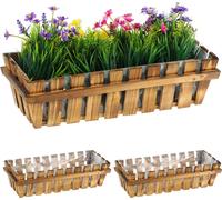 relaxdays Bac à fleurs Clôture en bois Set de 3 pièces
