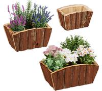 Relaxdays Pots de Fleurs extérieur, Lot de 3, Bois Naturel avec écorce, Jardin, terrasse & fenêtre, décoration, Nature