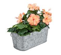 Relaxdays bac à fleurs pour jardin, balcon & rebord de fenêtre, style vintage, métal zingué, HxLxP 16×38×19 cm