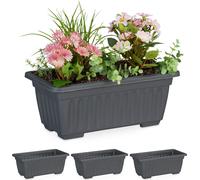 relaxdays Jardinières Lot de 4, intérieur et extérieur, Pot de Fleurs carré, HLP 14 x 34 x 18,5cm, Plastique, Anthracite