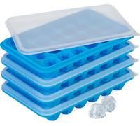 Relaxdays Bac à glaçons, avec Couvercle, lot Pratique de 4, 24 Compartiments, en Silicone, Bleu et Transparent