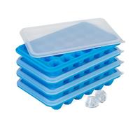 Relaxdays Bac à glaçons, avec Couvercle, lot Pratique de 4, 24 Compartiments, en Silicone, Bleu et Transparent