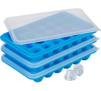 Relaxdays Bac à glaçons, avec Couvercle, lot Pratique de 3, 24 Compartiments, en Silicone, Bleu et Transparent