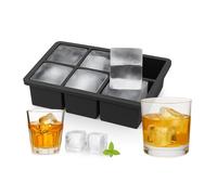 Relaxdays bac à glaçons, silicone, XXL, forme pour 6 glaçons, cubes 5 cm, emplacements pour glaçons, réutilisable, noir