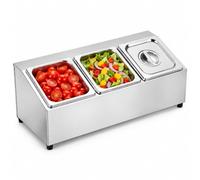 Relaxdays Bac à ingrédients, argenté | station gastro, pizza, 3 compartiments, 21,5 x 52 x 22,5 cm, GN 1/6, inox