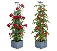 Relaxdays Bac à Plantes avec Treillis Lot de 2 Auto-arrosage 145x25x25 cm Gris