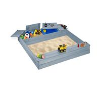 Relaxdays Bac à Sable avec bacs à Boue, 2 contenants, avec Banc d'assise, HxLxP : 18x120x125 cm, en Bois de Sapin, Gris