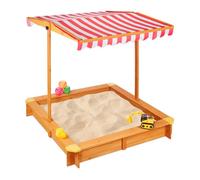 Relaxdays Bac à sable avec toit réglable, HxLxP: 117x117x117 cm, jeu extérieur, enfants textile sol, bois sapin,naturel