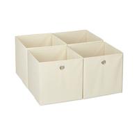 Relaxdays Bac de rangement, lot 4, corbeille pliable, trou pratique, H x L x P : 30 x 30 x 30 cm, pour étagère, beige