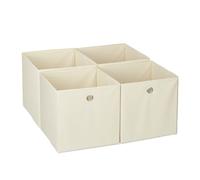 Relaxdays Bac de Rangement, lot 4, Corbeille Pliable, Trou Pratique, H x L x P : 30 x 30 x 30 cm, pour étagère, Beige