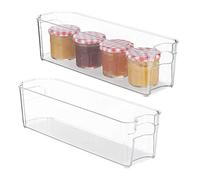 Relaxdays Bac de Rangement, Lot de 2, Organiseur de Cuisine étroit avec poignées, pour Aliments, 10 x 11 x 37,5 cm, Transparent