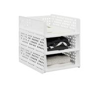 Relaxdays Bac de Rangement, Lot de 3, bacs empilables Les UNS sur Les Autres, 13 x 33,5 x 43,5 cm, Blanc