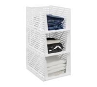 Relaxdays Bac de Rangement, Lot de 3, bacs empilables Les UNS sur Les Autres, 24,5 x 33,5 x 43,5 cm, Blanc