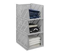 Relaxdays Bac de Rangement, Lot de 3, bacs empilables Les UNS sur Les Autres, 24,5 x 33,5 x 43,5 cm, Gris