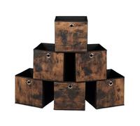 Relaxdays Bac de rangement Lot de 6 pliables aspect bois 26x26x26 cm Noir/Marron