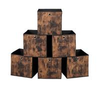 relaxdays Tissu Boîte de rangement imitation bois, lot de 6