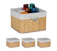 Relaxdays Lot de 2 paniers de rangement en bambou avec insert en tissu - H x l x P : 20 x 31 x 31 cm - Trou de préhension - Panier d'étagère - Naturel/blanc