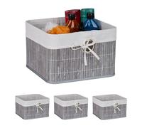 Relaxdays Bac de Rangement, lot Pratique de 4, Doublure, poignée, H x L x P : 20 x 31 x 31 cm, Gris et Blanc