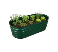 Relaxdays Bac Potager surélevé, métal galvanisé, 45 x 150 x 60 cm, Ovale, Vert, pour Fleurs, Plantes et légumes