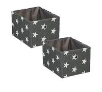 Relaxdays Bac Rangement en Lot de 2, rectangulaire, étoiles, Design Ouvert, H x L x P : 16x20x25 cm, Gris et Blanc