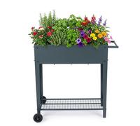 Relaxdays Bac surélevé avec Plateau et roulettes, Jardin/Balcon/terrasse, HxLxP 80x85x50 cm, Mobile, Anthracite